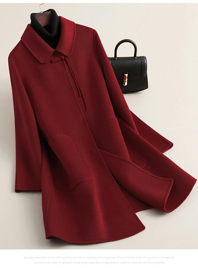 Abrigo de Lana Reversible Oversized Estilo Chino Rojo - Image 11