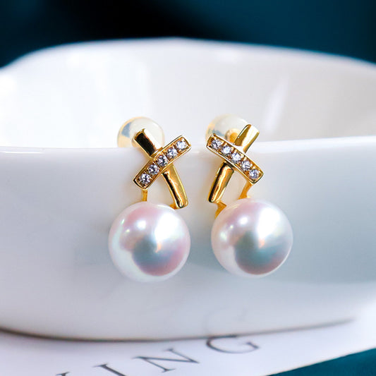 Aretes de Oro 18K con Circonita y Perla Marina - Image 2