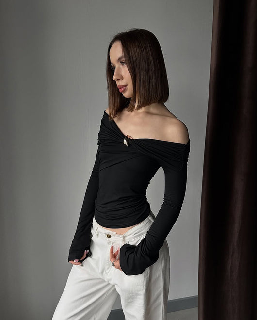 Blusa Ajustada Asimétrica Fuera del Hombro - Diseño Chica Atrevida - Image 15