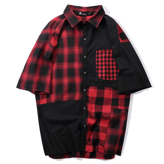 Camisa Retro Hip Hop a Cuadros con Parches de Calle - Image 8