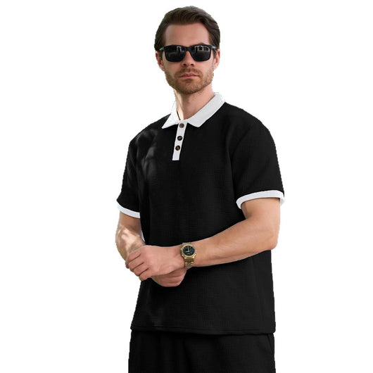 Camisa Casual de Manga Corta con Diseño Jacquard y Bloques de Color para Hombre - Image 5