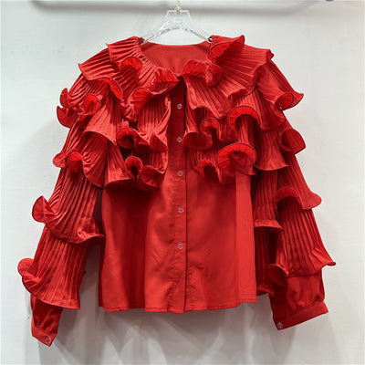 Blusa Elegante Coreana con Mangas Voluminosas y Diseño Fruncido - Image 5