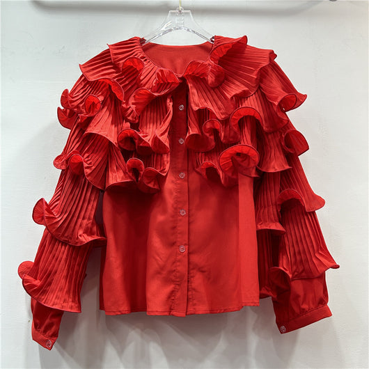 Blusa Elegante Coreana con Mangas Voluminosas y Diseño Fruncido - Image 5