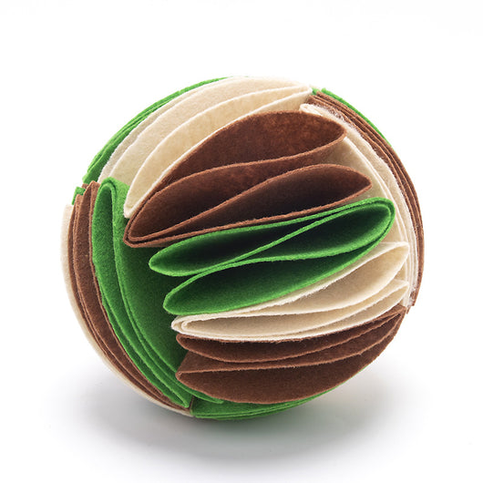 Colorful felt cloth snuffle ball for pets, featuring folded fabric strips in red, orange, yellow, green, blue, and purple. - Image 27