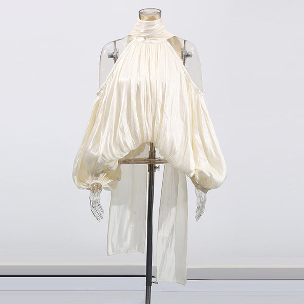 Blusa Elegante Francesa con Lazo, Hombros Descubiertos y Mangas Abullonadas - Image 3