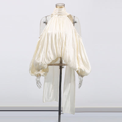 Blusa Elegante Francesa con Lazo, Hombros Descubiertos y Mangas Abullonadas - Image 3