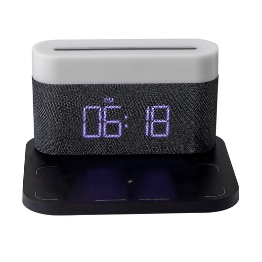 Lámpara de Noche Multifuncional con Cargador Inalámbrico y Reloj Digital