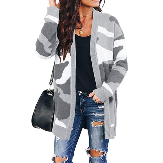 Cardigan Tejido Camuflaje Largo para Mujer - Image 3