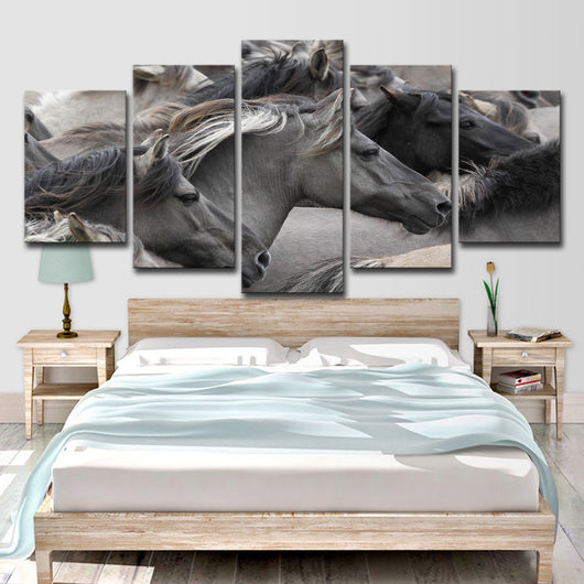 Cuadro Decorativo Grupo de Caballos Gris y Negro - Set de 5 Piezas para Sala y Dormitorio - Image 16