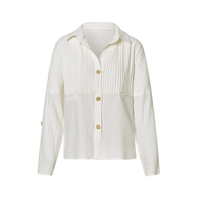 Blusa Blanca Plisada a Rayas con Diseño Minimalista