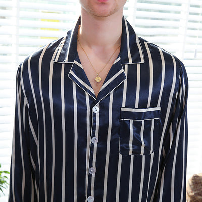 Pijama de Hombre Otoño con Rayas de Seda Simulada - Image 18