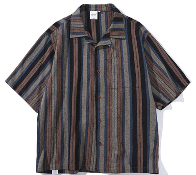 Camisa Retro Amekaji a Rayas de Estilo Étnico Manga Corta - Image 15