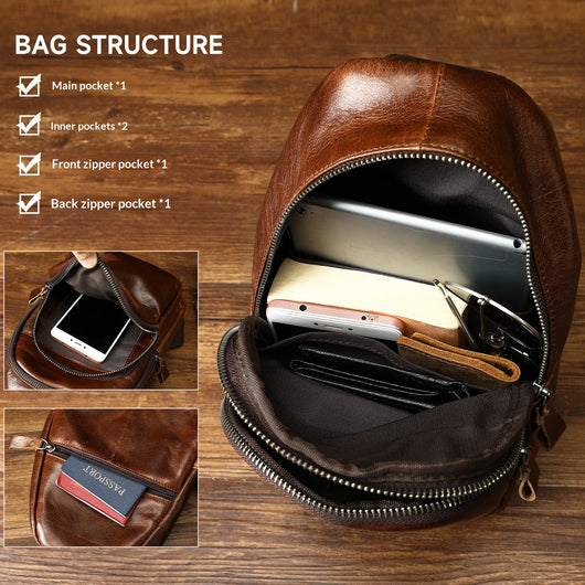 Bolsa de Pecho Minimalista de Cuero Genuino Gran Capacidad para Hombre - Image 2