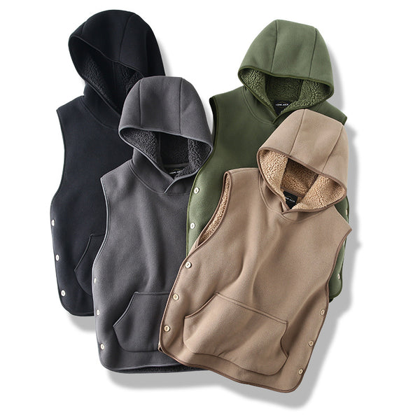 Chaleco Acolchado con Capucha y Botones Laterales - Diseño Reversible de Terciopelo