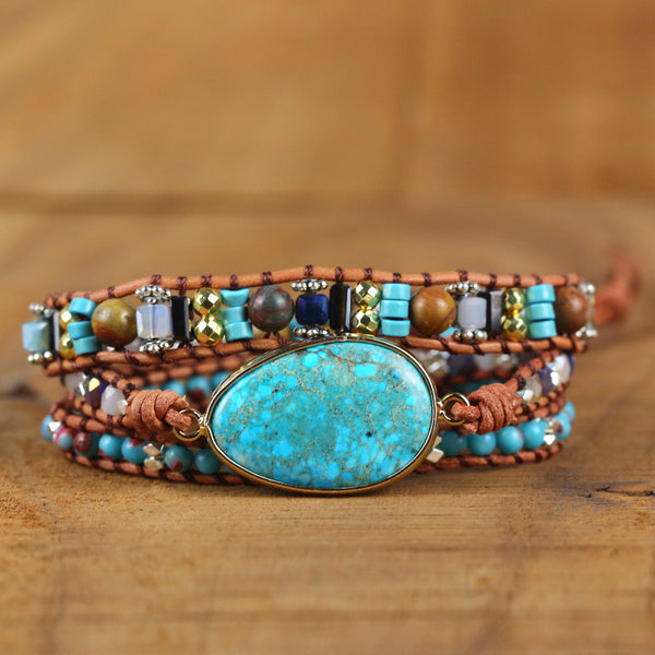 Pulsera de Cuero Tejida a Mano - Turquesa Imperial Azul