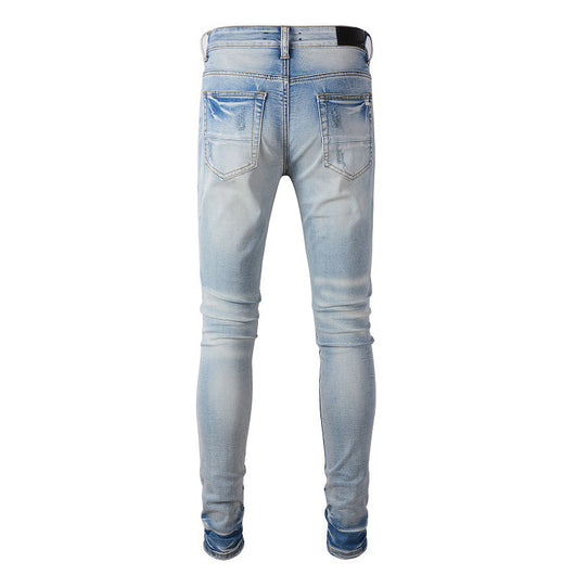 Jeans Slim Fit Azul Claro con Roturas y Parches para Hombre - Image 5