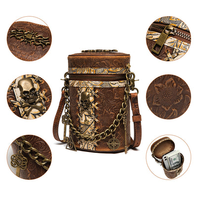 Bolso Bucket Retro de Cuero Genuino para Mujer