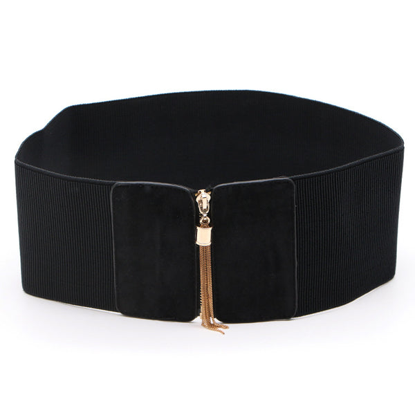 Cinturón Elástico Ancho Negro con Decoración para Camisas