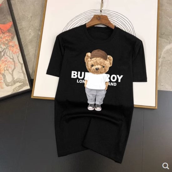 Camiseta Masculina de Algodão Mercerizado - Estampa de Urso Manga Curta