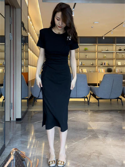 Vestido Camiseta Larga con Corte en Cintura y Cordón Ajustable para Mujer - Image 6