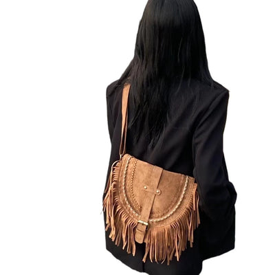 Bolso Bandolera Retro de Ante con Borlas para Mujer - Image 5