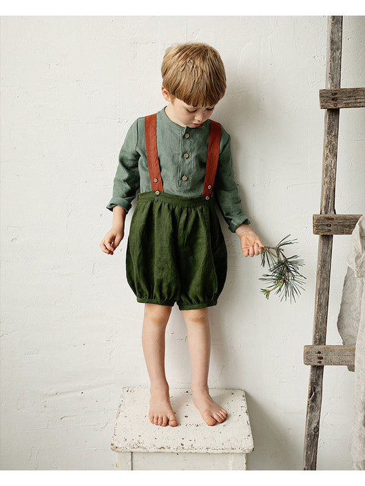 Camisa Infantil Cuello Abierto Manga Larga en Algodón y Lino - Image 12