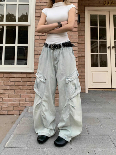 Pantalones Vaqueros Retro de Corte Recto Ancho con Bolsillos Grandes - Image 10