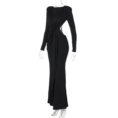 Vestido Largo Ajustado con Espalda Hueca - Manga Larga Sexy - Image 30