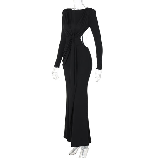 Vestido Largo Ajustado con Espalda Hueca - Manga Larga Sexy - Image 30