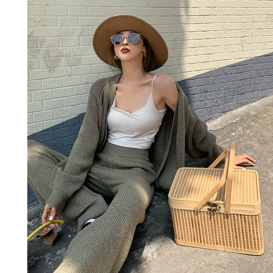 Conjunto Elegante: Suéter Tejido Holgado + Pantalón Recto Cintura Alta - Image 2