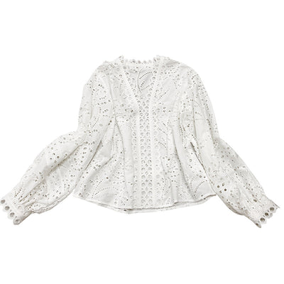 Blusa Blanca de Algodón con Bordado Diseño Elegante Manga Larga para Mujer - Image 5