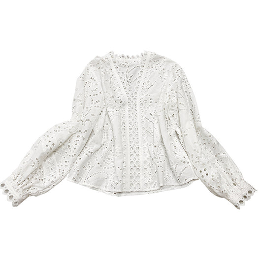 Blusa Blanca de Algodón con Bordado Diseño Elegante Manga Larga para Mujer - Image 5