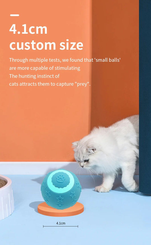 Blue smart ball cat toy with a glowing paw print and star patterns for interactive pet play. - Image 18