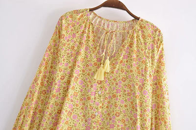 Camisa Suelta de Manga Larga con Estampado Acuarela y Flecos - Image 2
