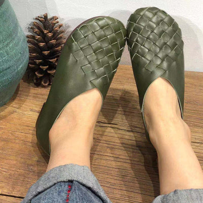 Zapatos Planos de Cuero Tejido con Punta Redonda - Estilo Retro Cómodo - Image 30