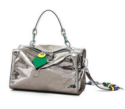 Bolso Mensajero de Cuero Genuino Brillante con Asa Simple - Image 11