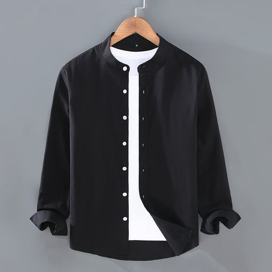 Camisa Manga Larga Cuello Alzado Hombre Primavera Otoño - Image 7
