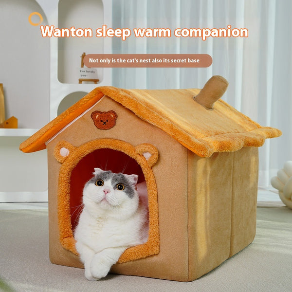 Cama Térmica para Mascotas - Casa Acogedora 4 Estaciones Desmontable y Lavable