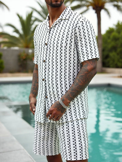 Conjunto Casual de Camisa a Rayas y Shorts para Hombre - Image 8