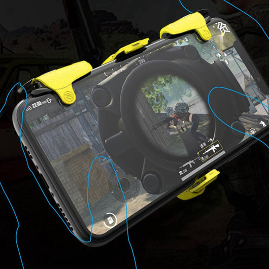 Black and red mobile phone gamepad with mechanical buttons floating above an open hand. - Image 7