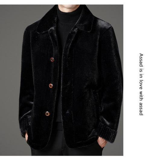 Abrigo de Invierno para Hombre con Cuello Solapa y Piel de Visón Dorado - Image 39