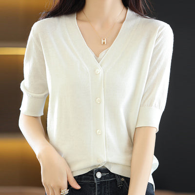 Cardigan Tejido Fino Básico de Color Liso para Oficina