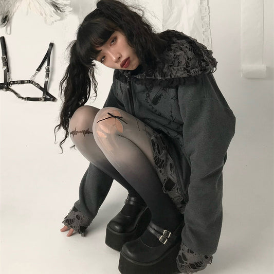 Sudadera con Capucha Desgarrada Dark Subculture