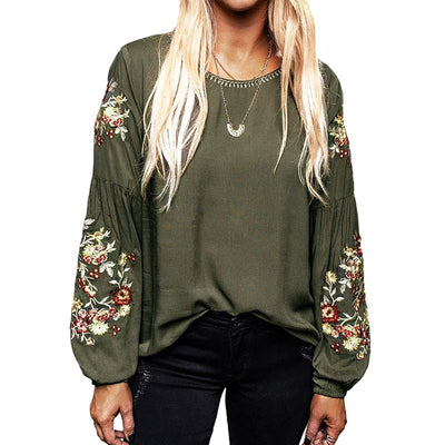 Blusa Casual para Mujer con Bordados y Mangas Linterna - Image 3