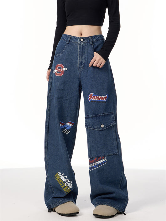 Pantalones Cargo Retro Americano con Estampado de Sellos - Image 6
