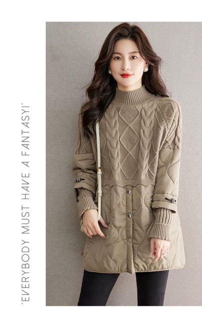 Abrigo de Invierno para Mujer con Tejido Acolchado y Combinación de Punto - Image 7