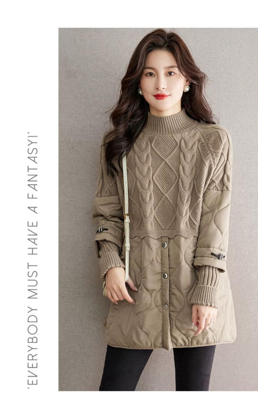 Abrigo de Invierno para Mujer con Tejido Acolchado y Combinación de Punto - Image 7