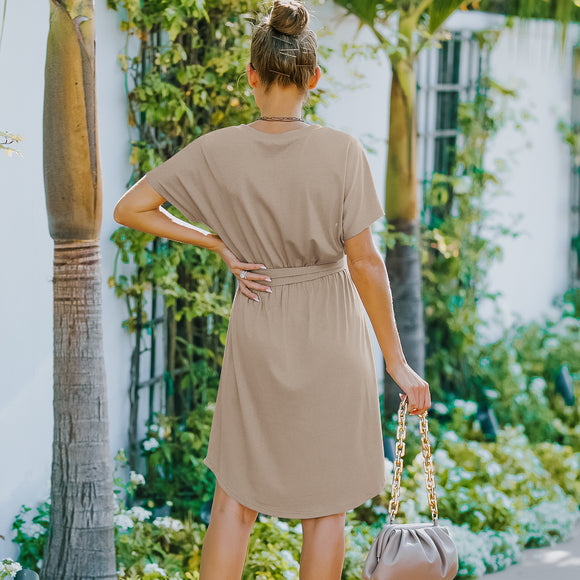 Vestido Corto Elegante con Cuello en V y Manga Corta para Mujer