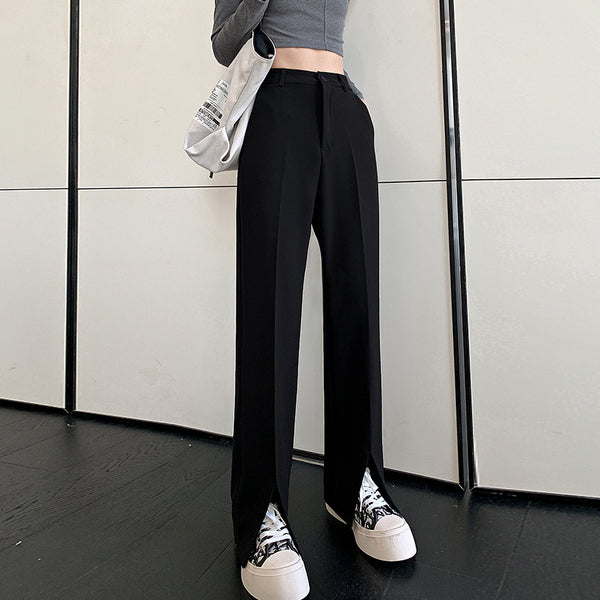 Pantalón de Talle Alto con Abertura Frontal para Mujer - Corte Suelto y Elegante