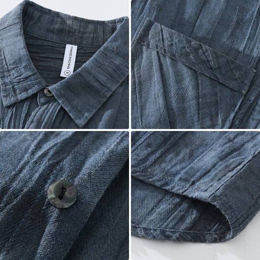 Camisa de Lino y Algodón con Solapas Plisadas - Estilo Retro Casual Holgado - Image 4
